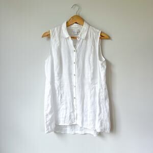 J. Jill Linen Button Front Sleeveless Shirt White SP